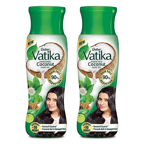 DABUR Vatika Enriched Coconut Hair Oil-600Ml (300Mlx2)|For Strong&Shiny Hair|Clinically Tested To Reduce 50% Hairfall In 4 Weeks|Controls Dandruff|Prevents Dull&Damaged Hair|Enriched With 10 Herbs