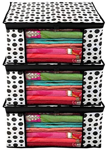 Kuber Industries Saree Covers With Zip|Saree Covers For Storage|Saree Packing Covers For Wedding|Pack of 3 (Black & White)
