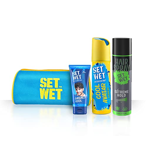 Set Wet Styling Kit- Casually Cool Hair Gel For Men 100ml, Extreme Hold Hair Spray For Men 200ml & Cool Avatar Deodorant Perfume For Men 150ml