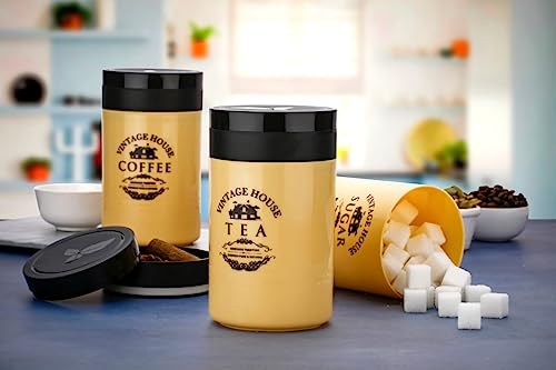 Tosaa Tea Sugar Coffee Container Set Of 3 | Kitchen Counter Top Airtight Storage Canister With Lids (Brown), 800ml